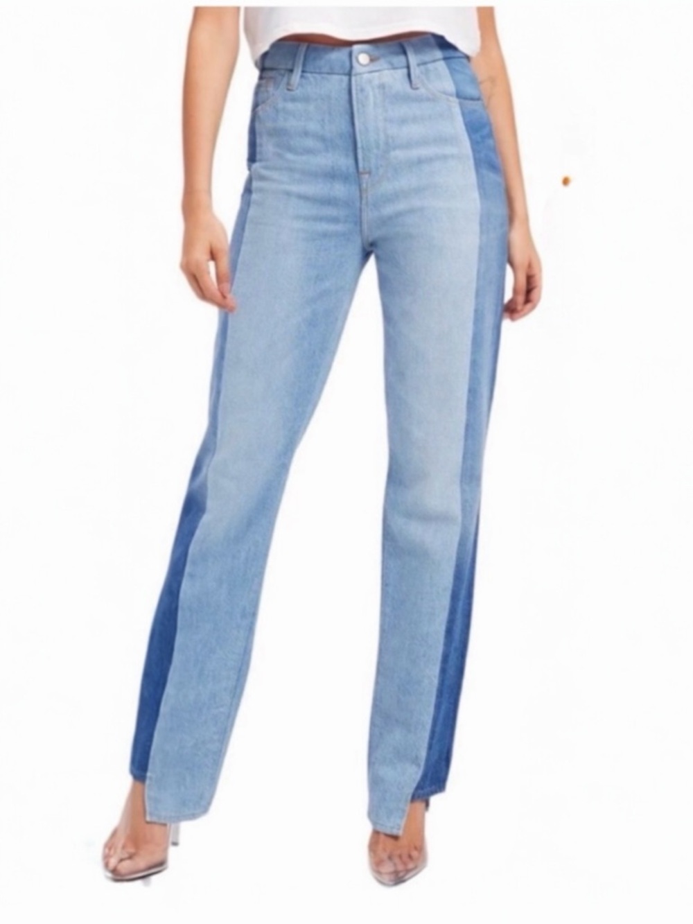 Good American Good Boy Two-Tone Step Hem
Women’s High Waist Boyfriend Jeans NEW